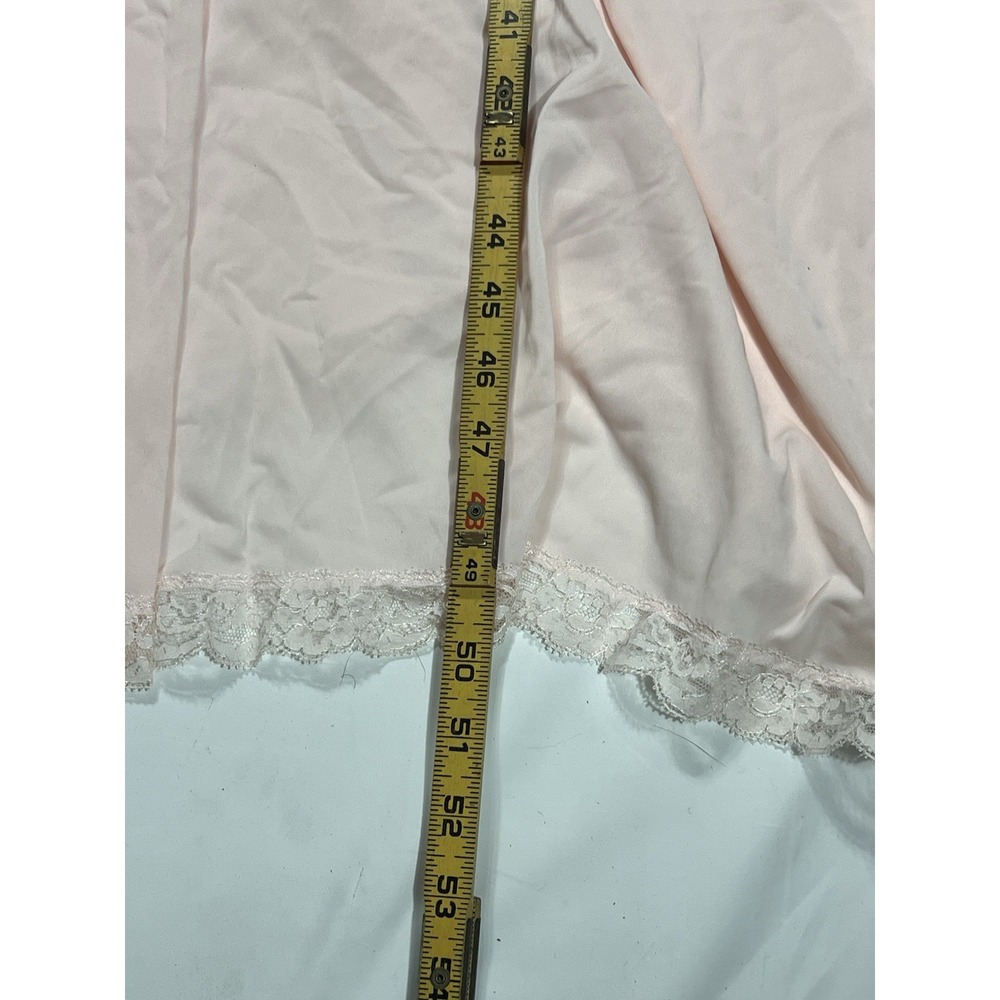 Shadowline Long Robe Pink Peach Nylon Lace Button Front Romantic VTG Size Large - Picture 7 of 11